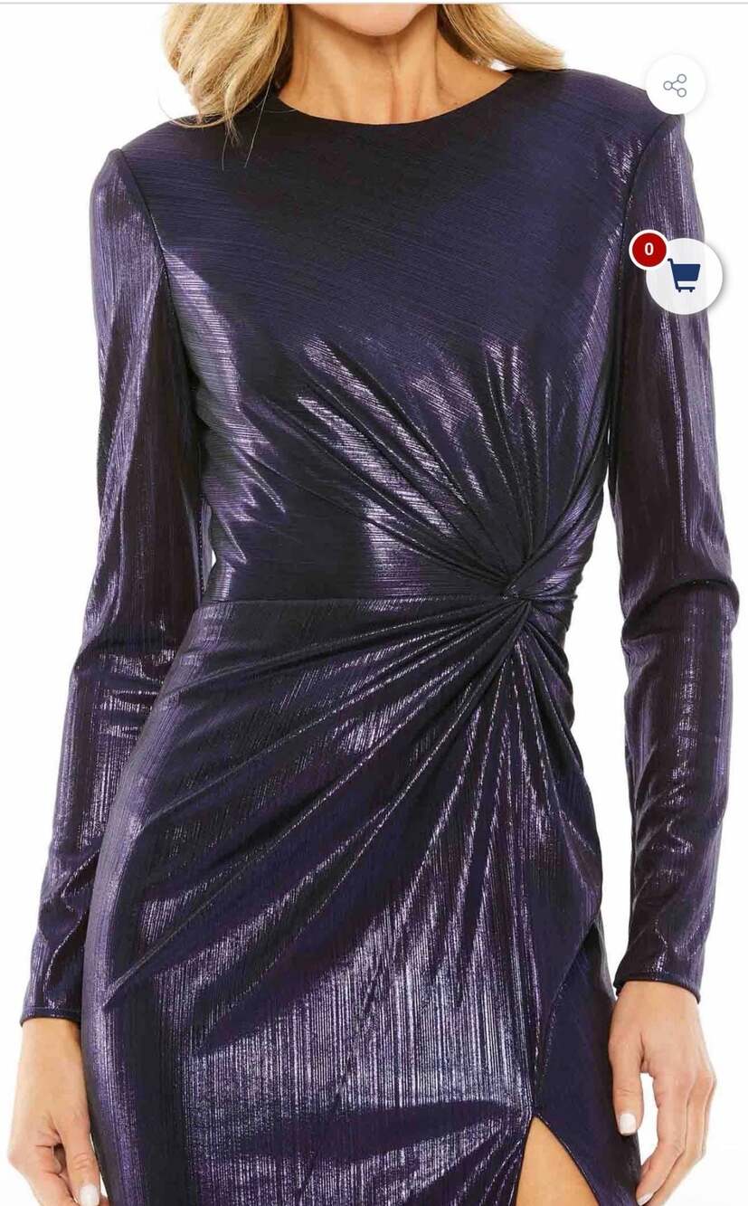 NWT Mac Duggal Purple Metallic Ruched Twist Front Cocktail Dress Size 16